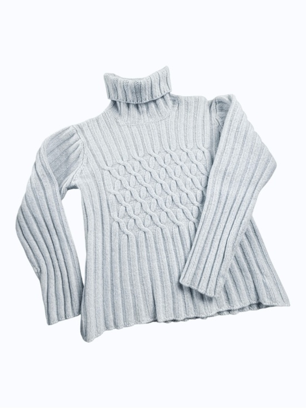 Fisherman Out of Ireland Cable Knit Turtleneck Sweater Wool Cashmere Blue XL